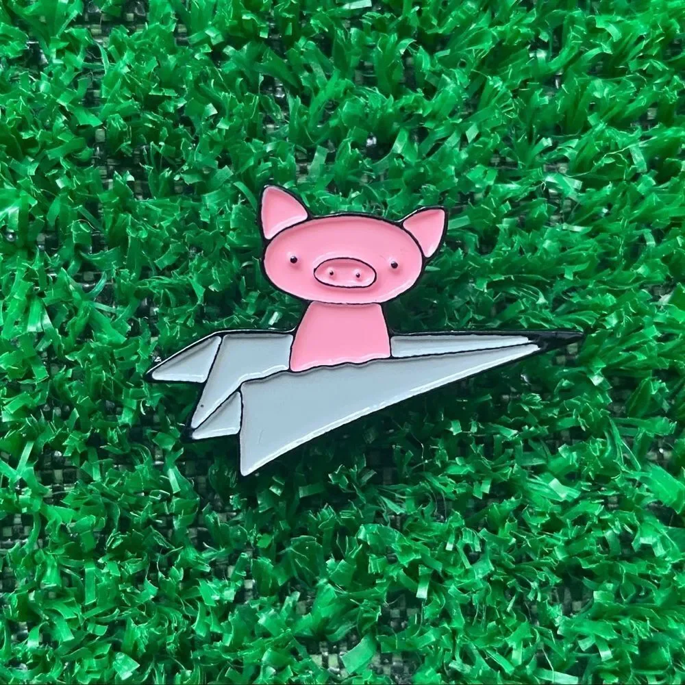 Paper Plane Piggy Grey Enamel Pin/ Brooch Lapel